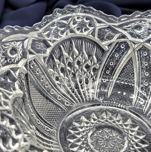 EAPG Hobstar Starburst Ribbon Sawtooth Ruffled Scalloped Sm Serving Bowl Antique - Picture 4 of 11